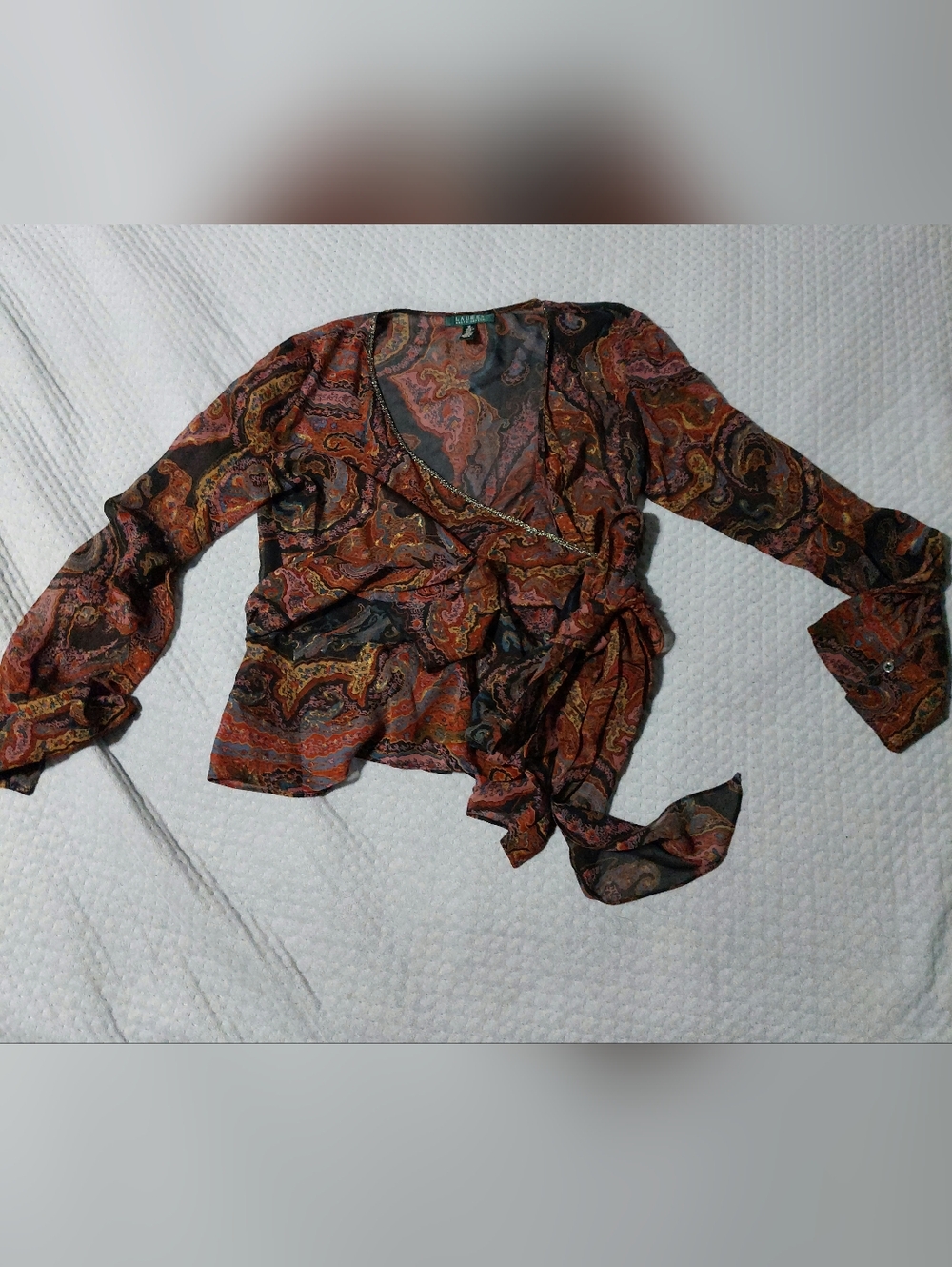 Ralph Lauren Paisley Wrap Blouse in Rust and Black